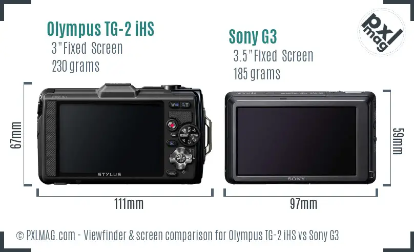 Olympus TG-2 iHS vs Sony G3 Screen and Viewfinder comparison
