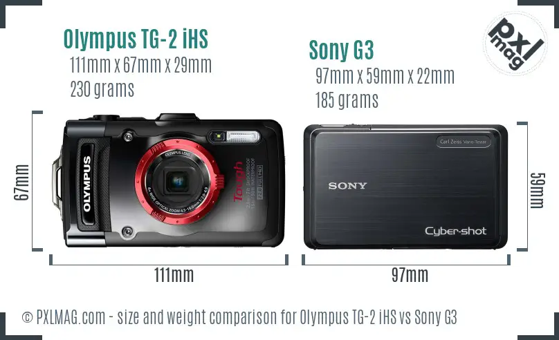Olympus TG-2 iHS vs Sony G3 size comparison