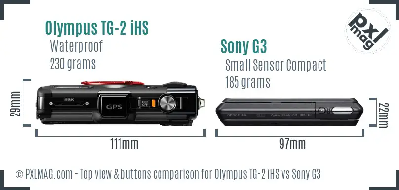 Olympus TG-2 iHS vs Sony G3 top view buttons comparison
