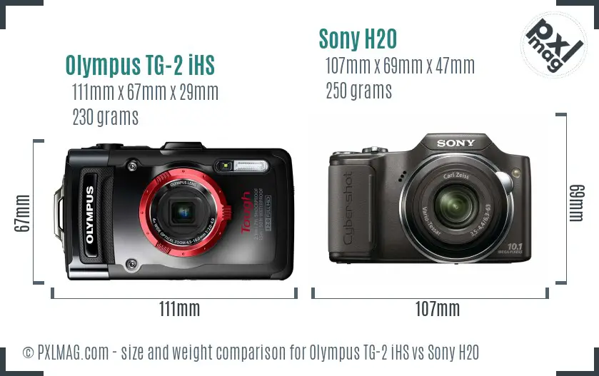 Olympus TG-2 iHS vs Sony H20 size comparison