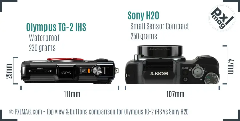 Olympus TG-2 iHS vs Sony H20 top view buttons comparison