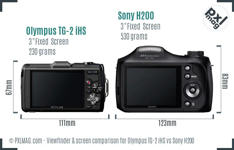 Olympus TG-2 iHS vs Sony H200 Screen and Viewfinder comparison
