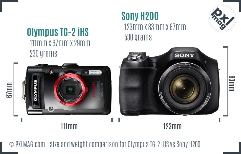 Olympus TG-2 iHS vs Sony H200 size comparison
