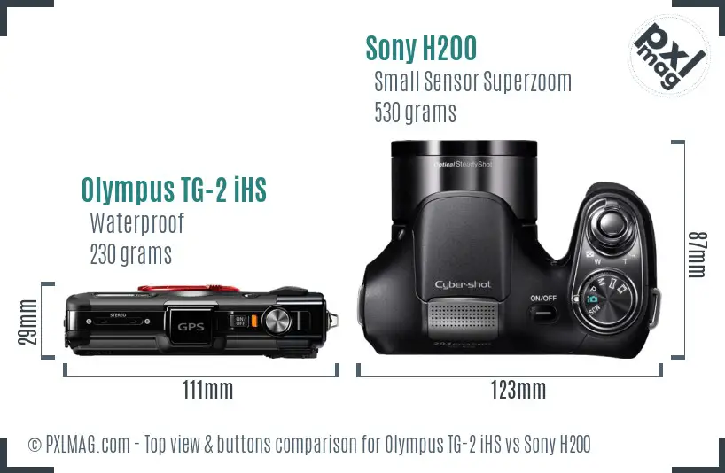 Olympus TG-2 iHS vs Sony H200 top view buttons comparison