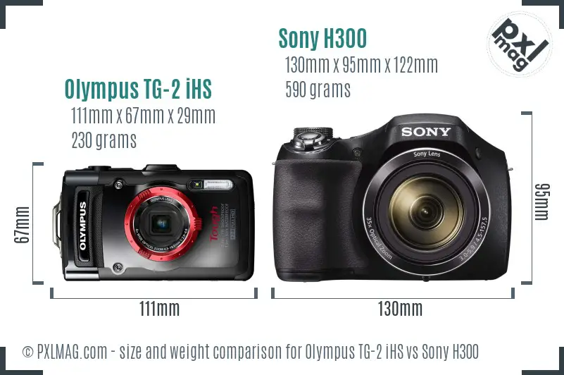 Olympus TG-2 iHS vs Sony H300 size comparison