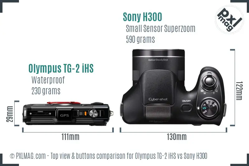 Olympus TG-2 iHS vs Sony H300 top view buttons comparison