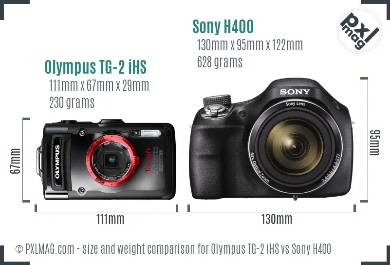 Olympus TG-2 iHS vs Sony H400 size comparison