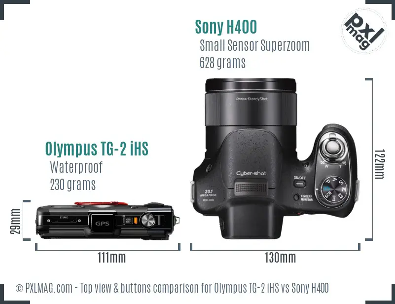 Olympus TG-2 iHS vs Sony H400 top view buttons comparison