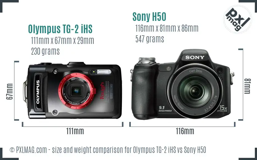 Olympus TG-2 iHS vs Sony H50 size comparison