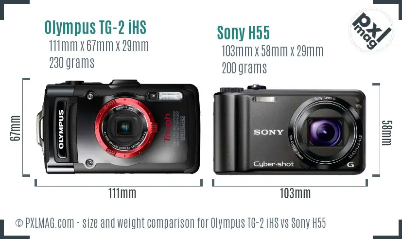 Olympus TG-2 iHS vs Sony H55 size comparison