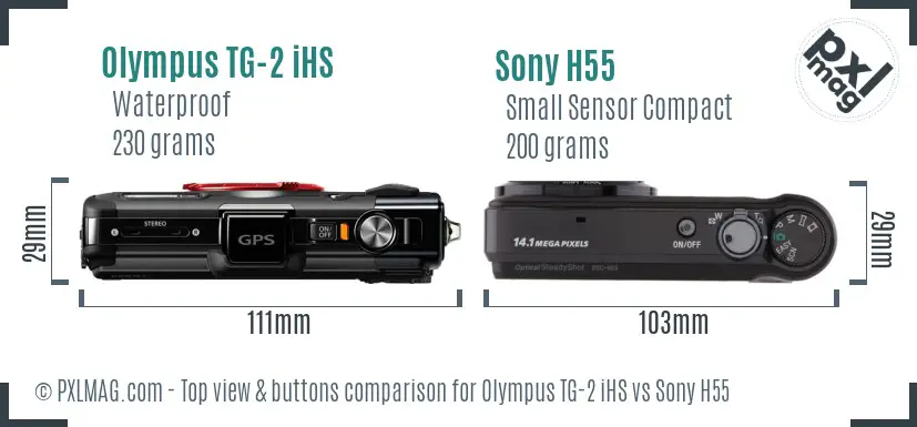 Olympus TG-2 iHS vs Sony H55 top view buttons comparison