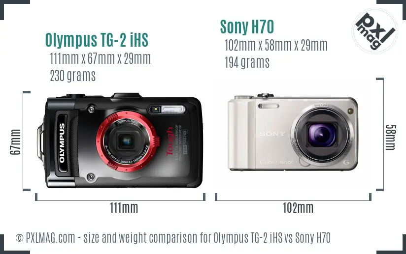 Olympus TG-2 iHS vs Sony H70 size comparison