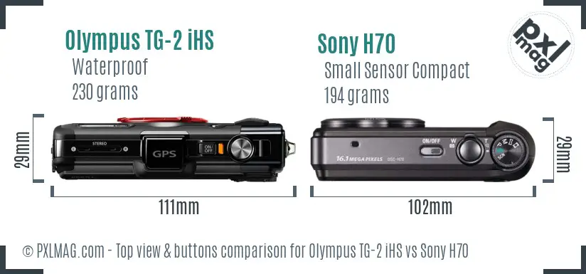 Olympus TG-2 iHS vs Sony H70 top view buttons comparison