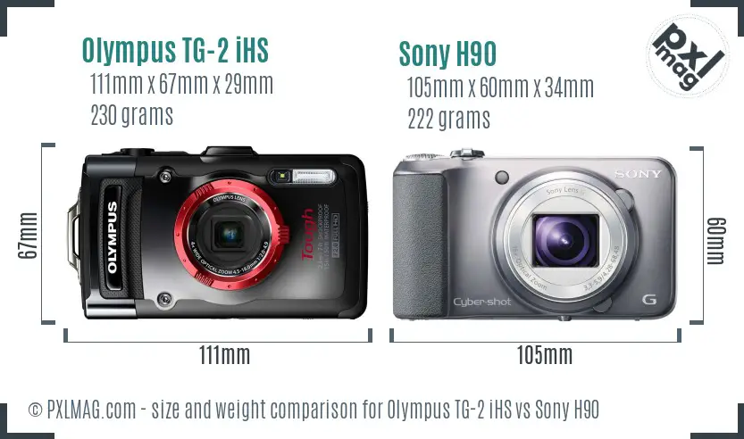 Olympus TG-2 iHS vs Sony H90 size comparison