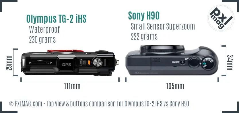 Olympus TG-2 iHS vs Sony H90 top view buttons comparison