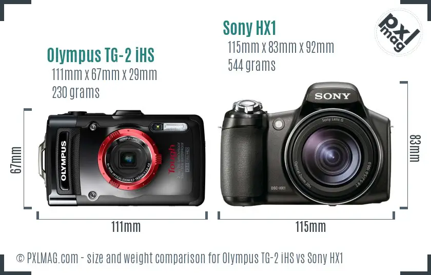 Olympus TG-2 iHS vs Sony HX1 size comparison