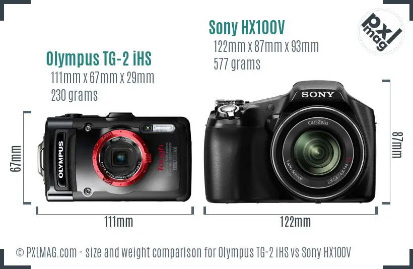 Olympus TG-2 iHS vs Sony HX100V size comparison