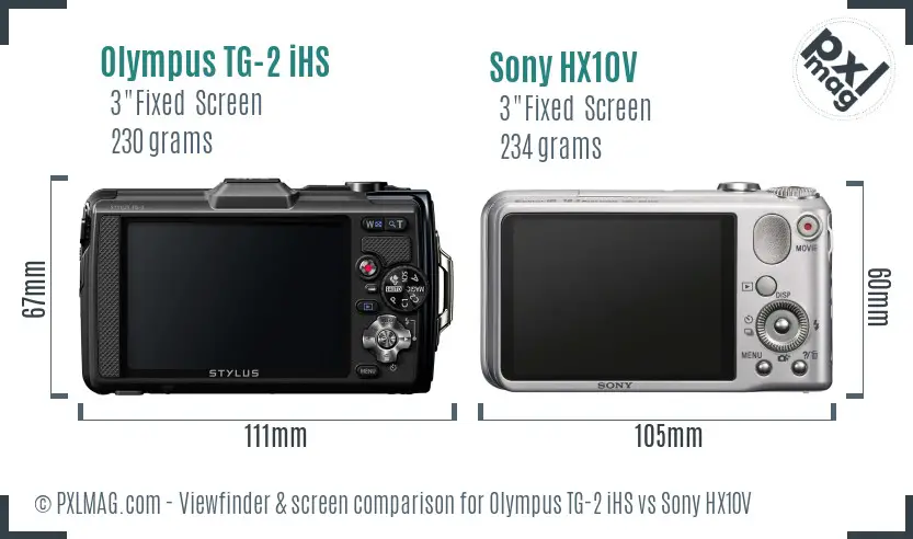Olympus TG-2 iHS vs Sony HX10V Screen and Viewfinder comparison