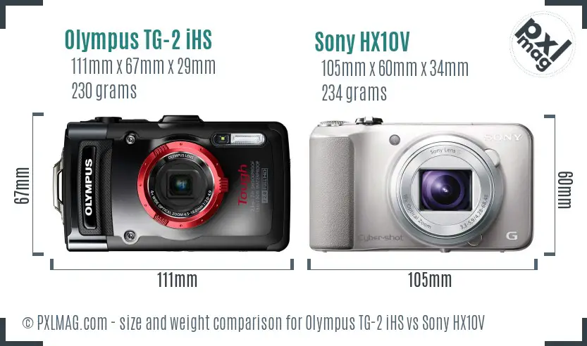 Olympus TG-2 iHS vs Sony HX10V size comparison