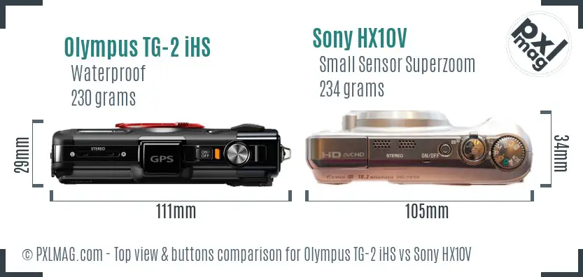 Olympus TG-2 iHS vs Sony HX10V top view buttons comparison