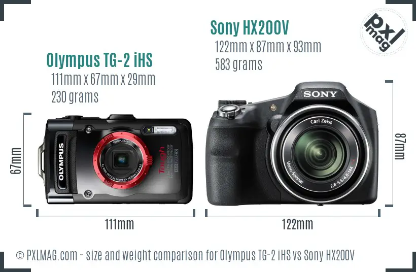 Olympus TG-2 iHS vs Sony HX200V size comparison