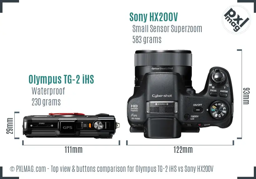 Olympus TG-2 iHS vs Sony HX200V top view buttons comparison