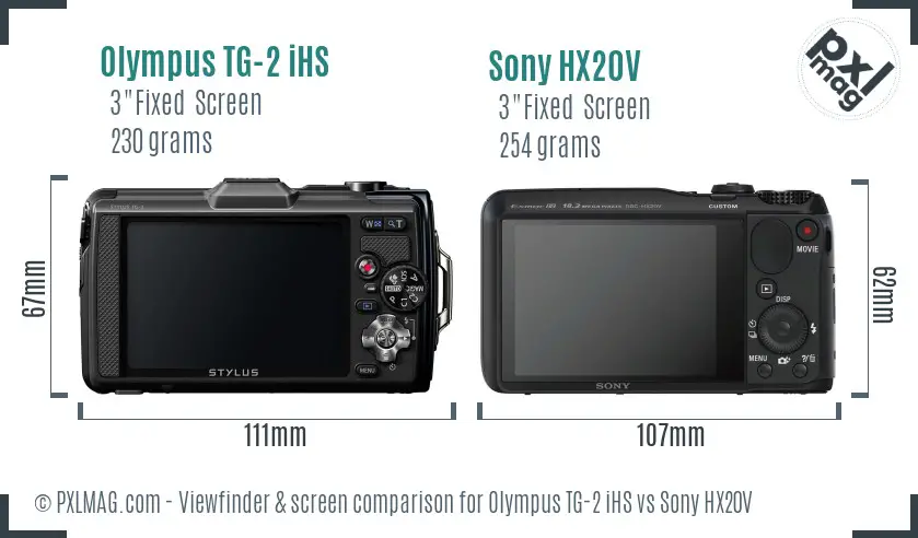 Olympus TG-2 iHS vs Sony HX20V Screen and Viewfinder comparison
