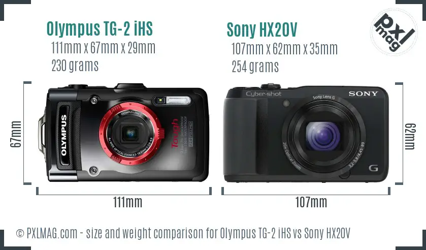 Olympus TG-2 iHS vs Sony HX20V size comparison