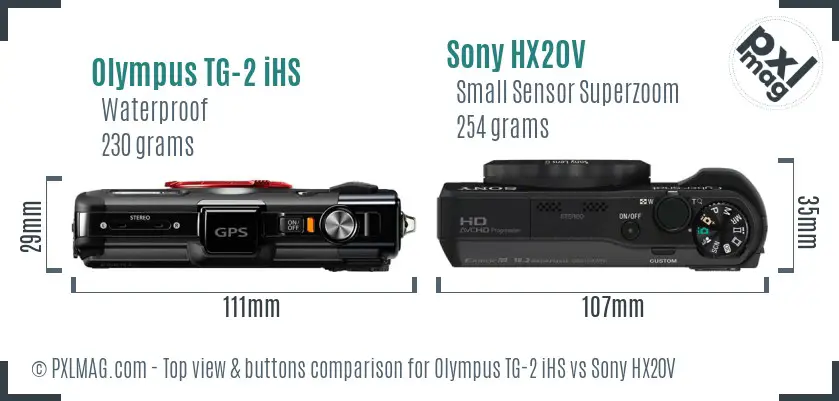 Olympus TG-2 iHS vs Sony HX20V top view buttons comparison
