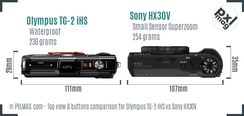 Olympus TG-2 iHS vs Sony HX30V top view buttons comparison