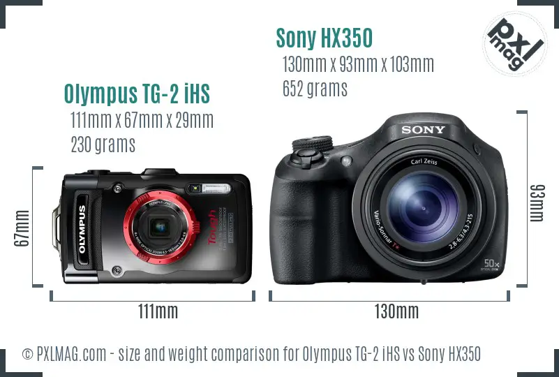 Olympus TG-2 iHS vs Sony HX350 size comparison