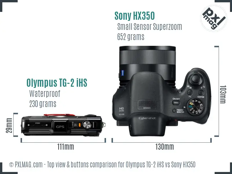 Olympus TG-2 iHS vs Sony HX350 top view buttons comparison