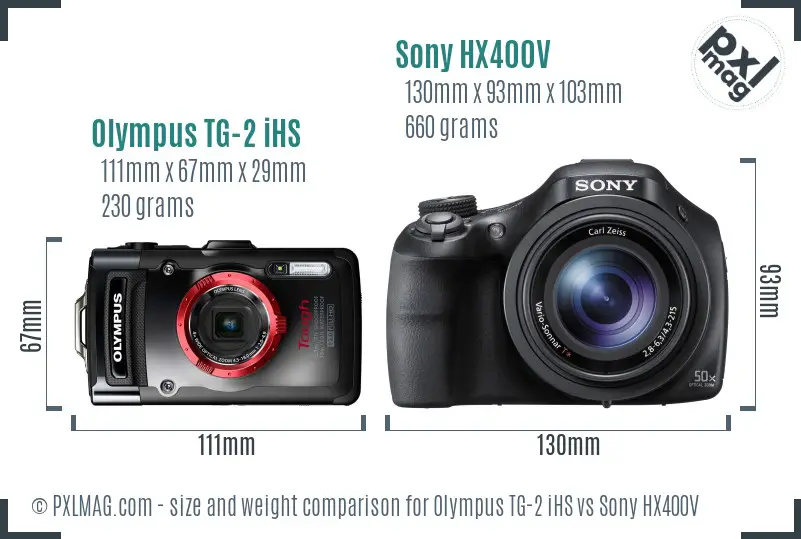 Olympus TG-2 iHS vs Sony HX400V size comparison