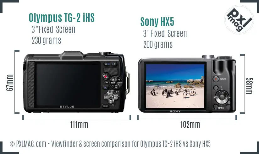 Olympus TG-2 iHS vs Sony HX5 Screen and Viewfinder comparison