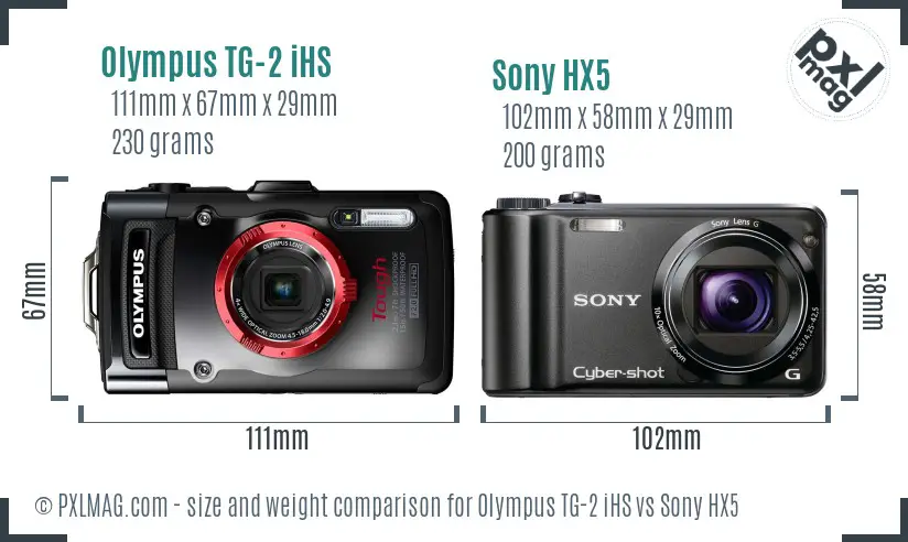 Olympus TG-2 iHS vs Sony HX5 size comparison