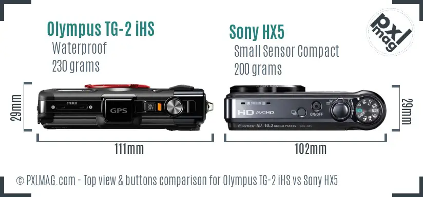 Olympus TG-2 iHS vs Sony HX5 top view buttons comparison