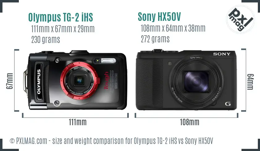 Olympus TG-2 iHS vs Sony HX50V size comparison