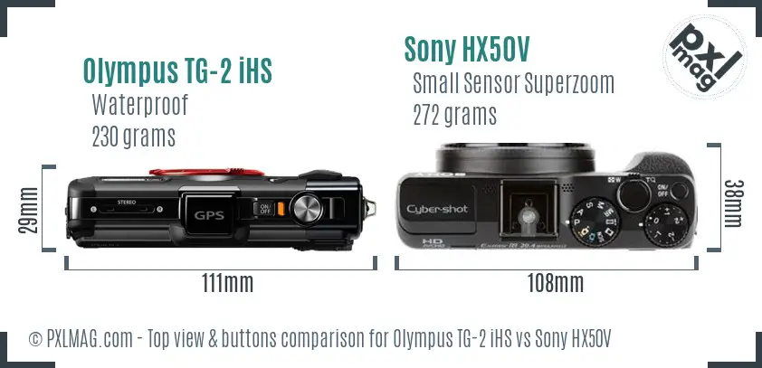 Olympus TG-2 iHS vs Sony HX50V top view buttons comparison