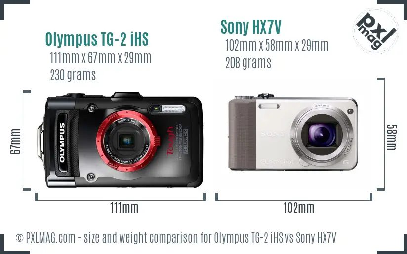 Olympus TG-2 iHS vs Sony HX7V size comparison