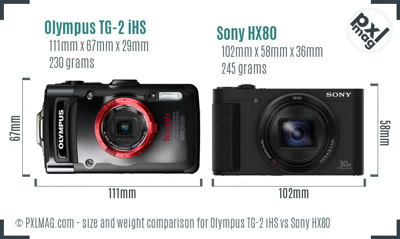 Olympus TG-2 iHS vs Sony HX80 size comparison