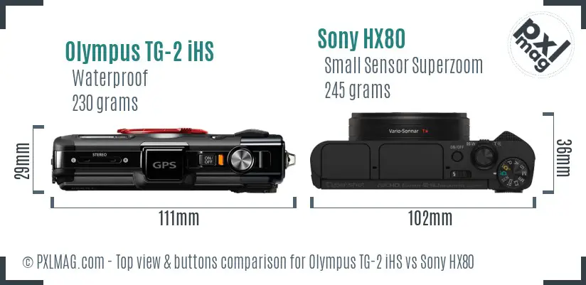 Olympus TG-2 iHS vs Sony HX80 top view buttons comparison