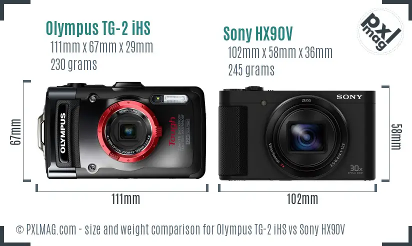 Olympus TG-2 iHS vs Sony HX90V size comparison