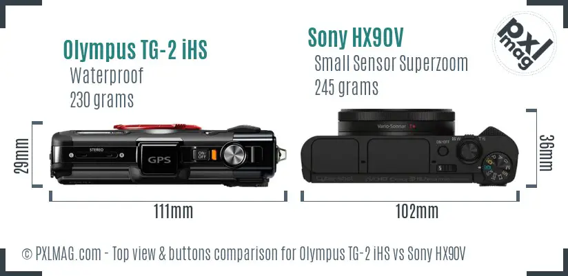 Olympus TG-2 iHS vs Sony HX90V top view buttons comparison