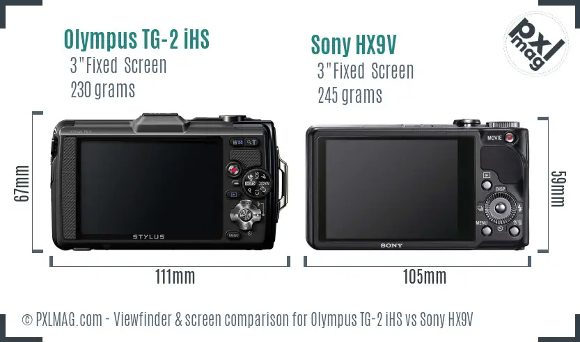 Olympus TG-2 iHS vs Sony HX9V Screen and Viewfinder comparison