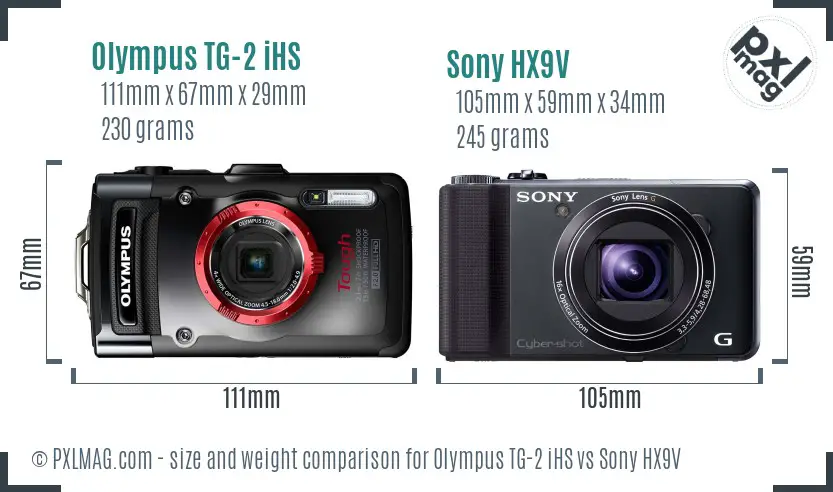 Olympus TG-2 iHS vs Sony HX9V size comparison