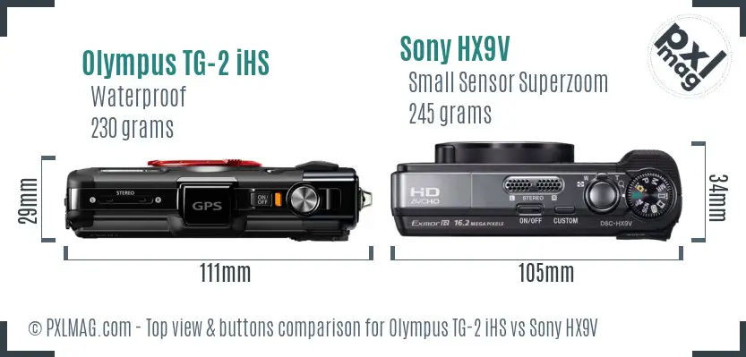 Olympus TG-2 iHS vs Sony HX9V top view buttons comparison