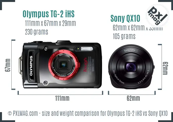 Olympus TG-2 iHS vs Sony QX10 size comparison