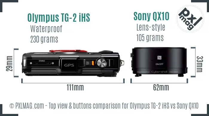 Olympus TG-2 iHS vs Sony QX10 top view buttons comparison