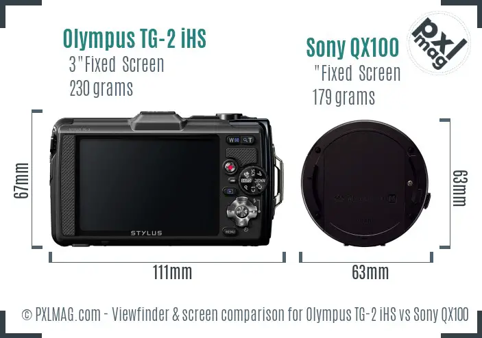 Olympus TG-2 iHS vs Sony QX100 Screen and Viewfinder comparison