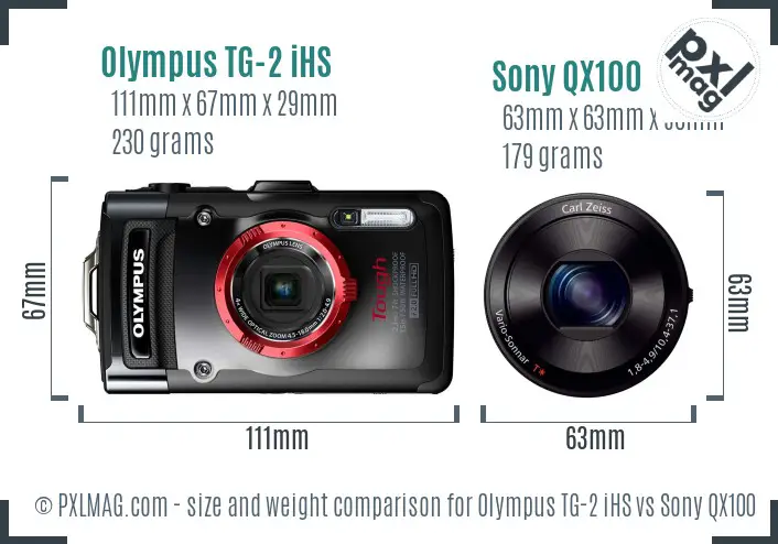 Olympus TG-2 iHS vs Sony QX100 size comparison